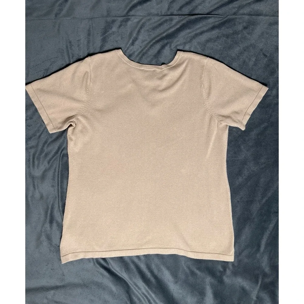 Whisper Knit Louis Dell'Olio Blouse Size L Solid Beige - Picture 7 of 8